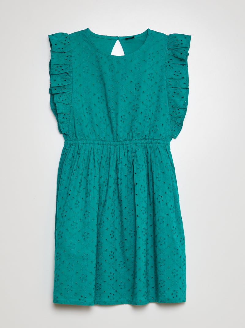 Vestido com bordado inglês VERDE - Kiabi