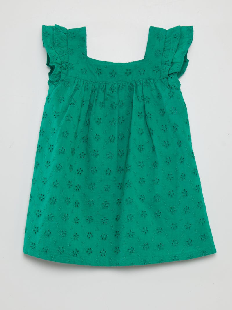 Vestido com bordado inglês VERDE - Kiabi