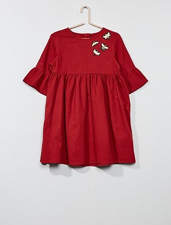 Menina 3-12 anos - Vestido com bordados 'abelhas' - Kiabi