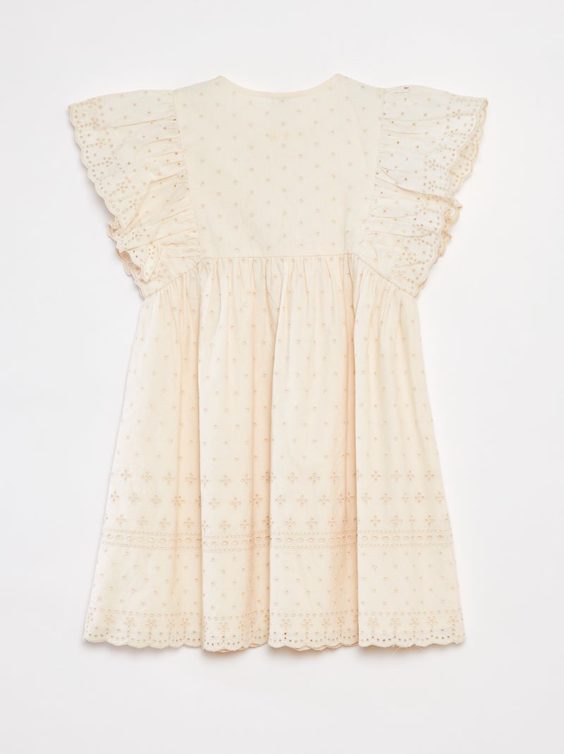 Vestido com bordados all over e folhos nas cavas BRANCO - Kiabi