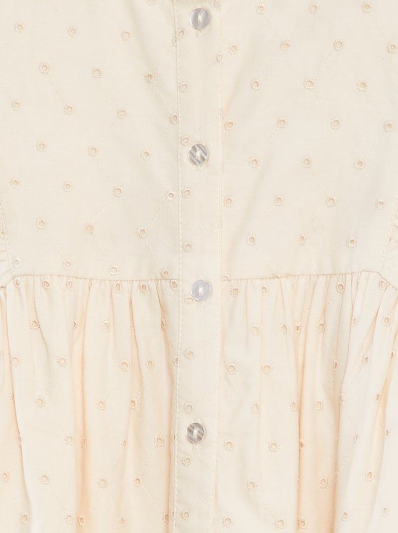 Vestido com bordados all over e folhos nas cavas BRANCO - Kiabi