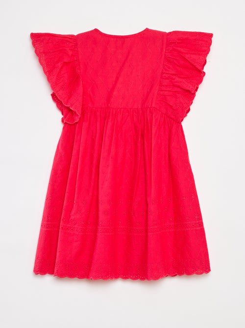 Vestido com bordados all over e folhos nas cavas - Kiabi