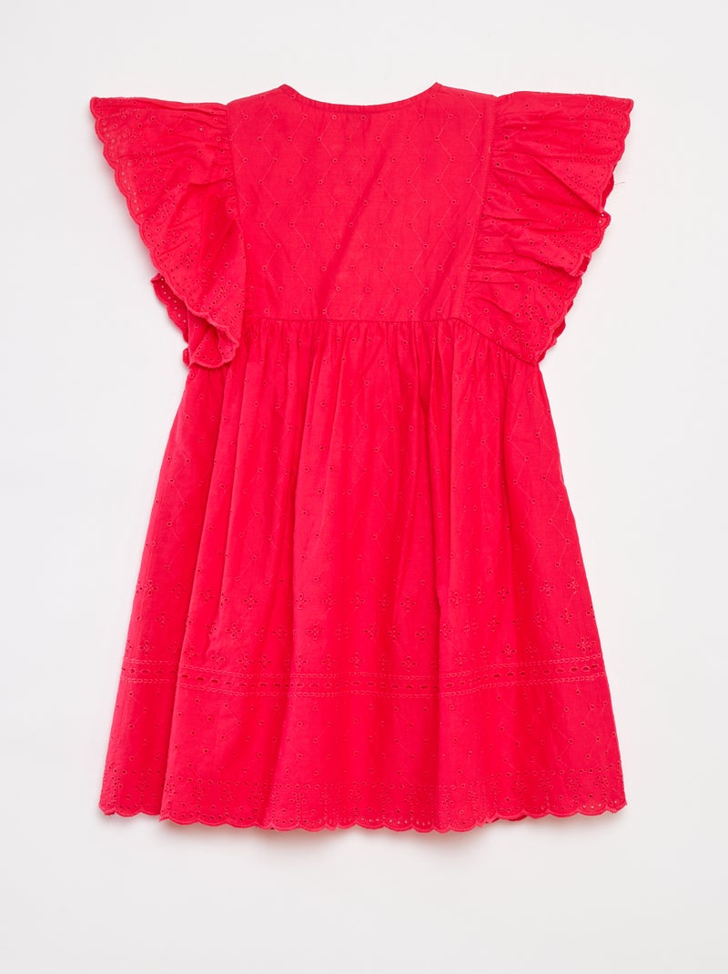 Vestido com bordados all over e folhos nas cavas ROSA - Kiabi