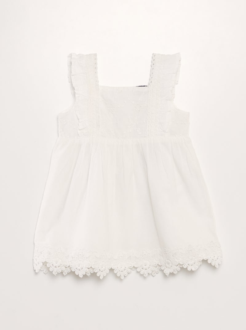 Vestido com bordados Branco - Kiabi