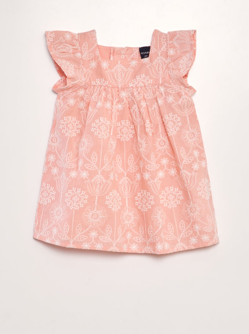 Vestido com bordados contrastantes Rosa - Kiabi