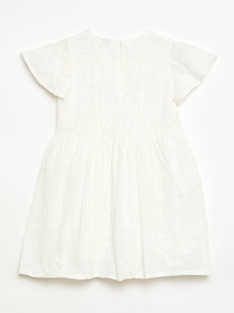 Vestido com bordados de flores fantasia Branco - Kiabi