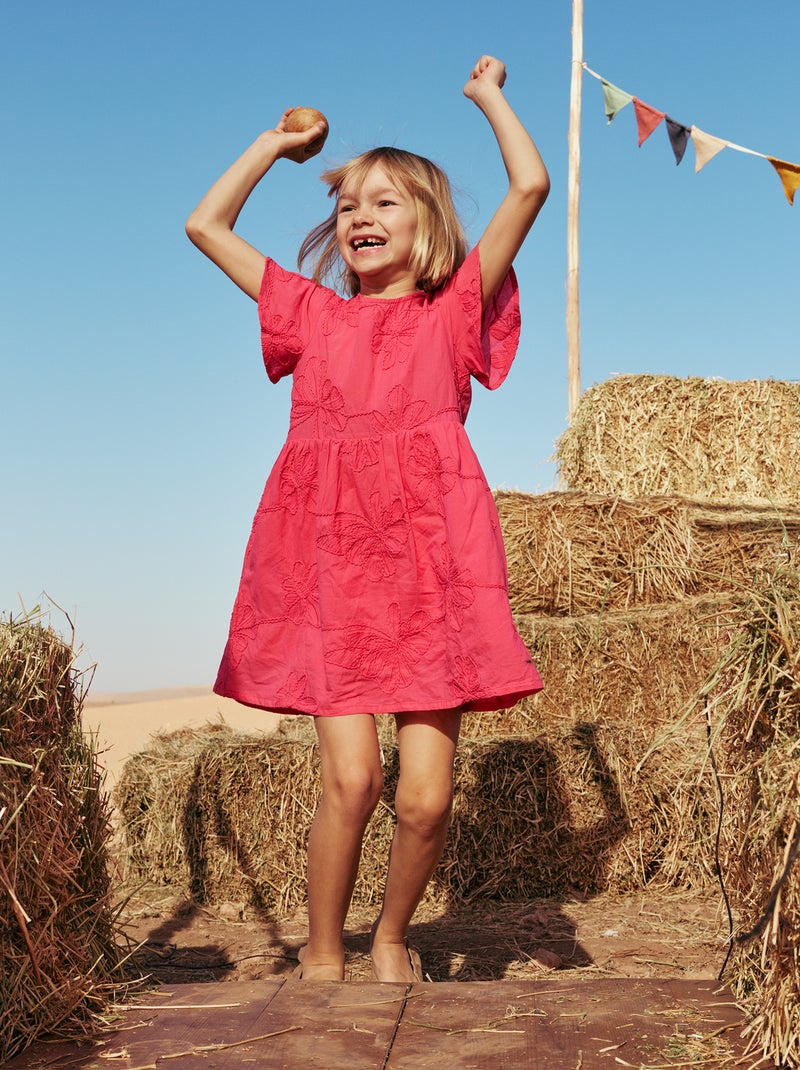 Vestido com bordados de flores fantasia Rosa - Kiabi