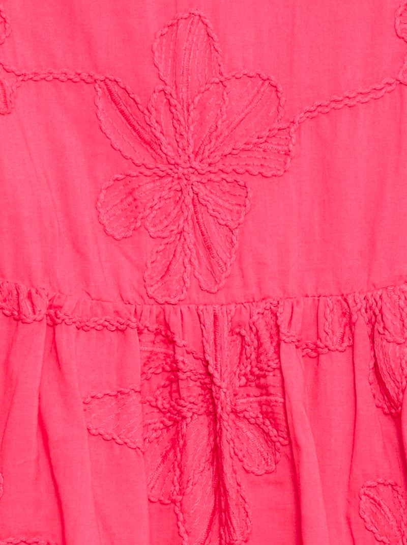 Vestido com bordados de flores fantasia Rosa - Kiabi