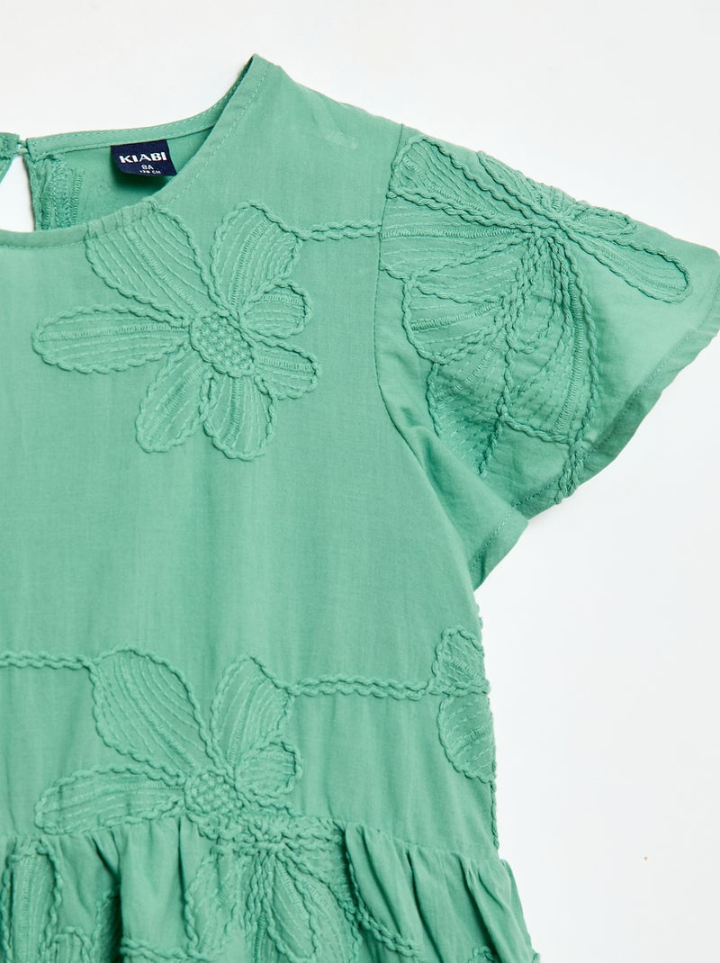 Vestido com bordados de flores fantasia Verde - Kiabi