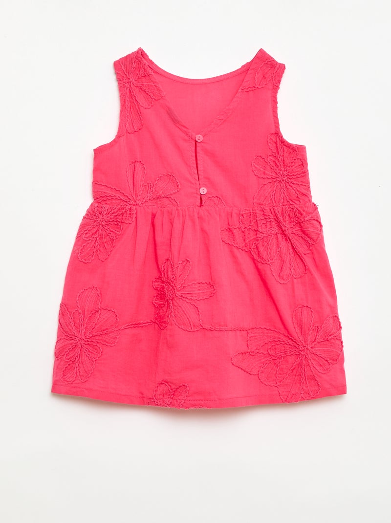 Vestido com bordados de flores Rosa - Kiabi