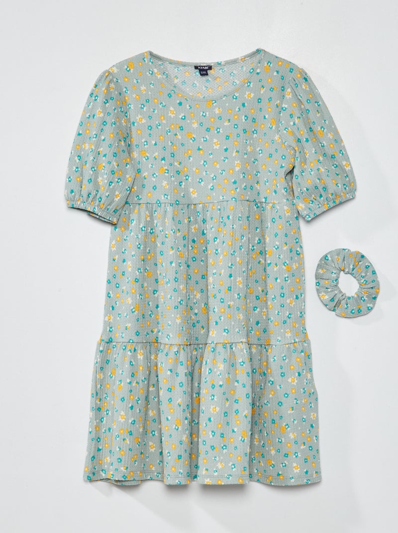 Vestido com camadas em malha gofrada AZUL - Kiabi