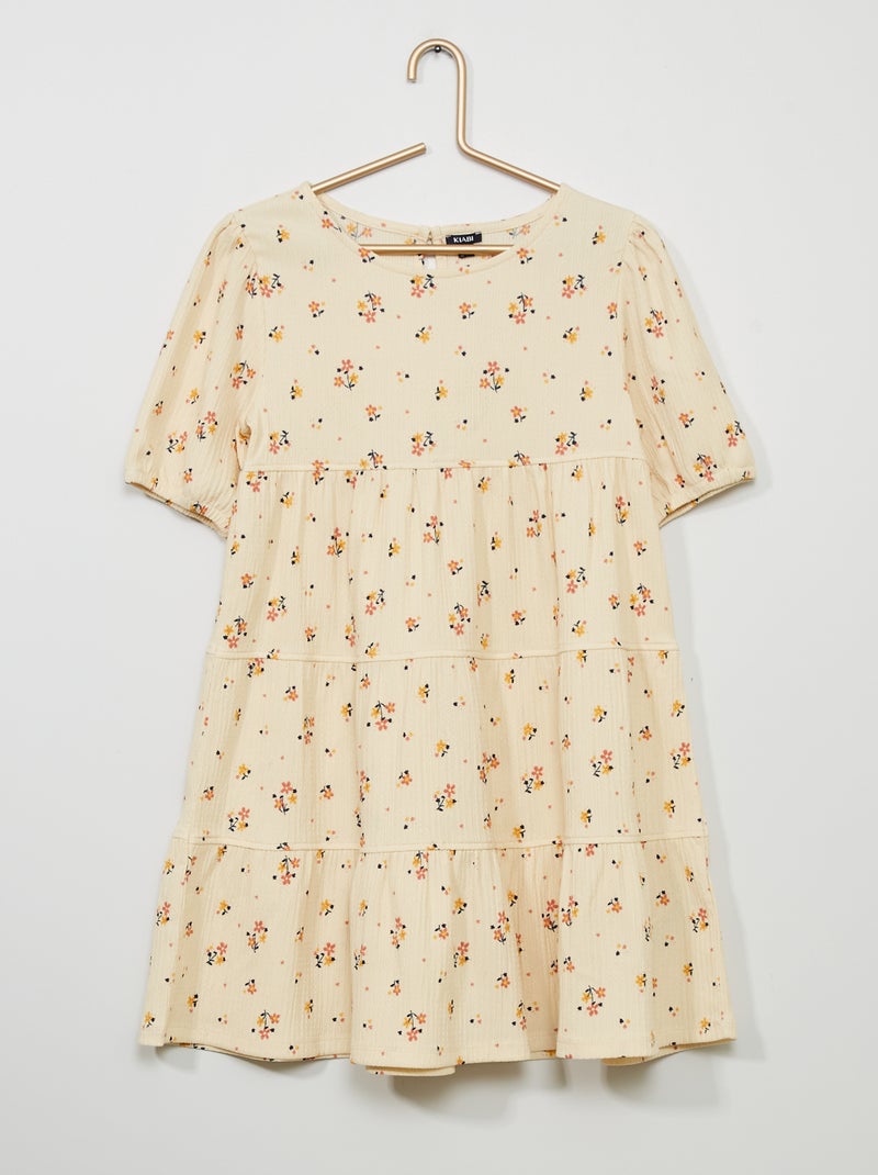 Vestido com camadas em malha gofrada BEGE - Kiabi