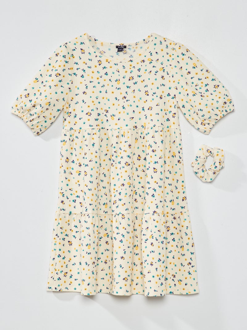Vestido com camadas em malha gofrada BRANCO - Kiabi