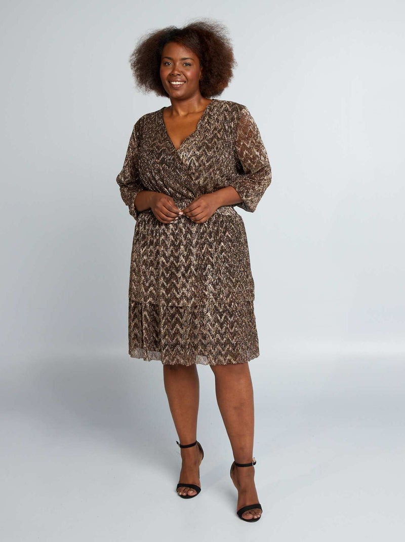 Vestido com camadas em malha plissada iridescente MARROM - Kiabi