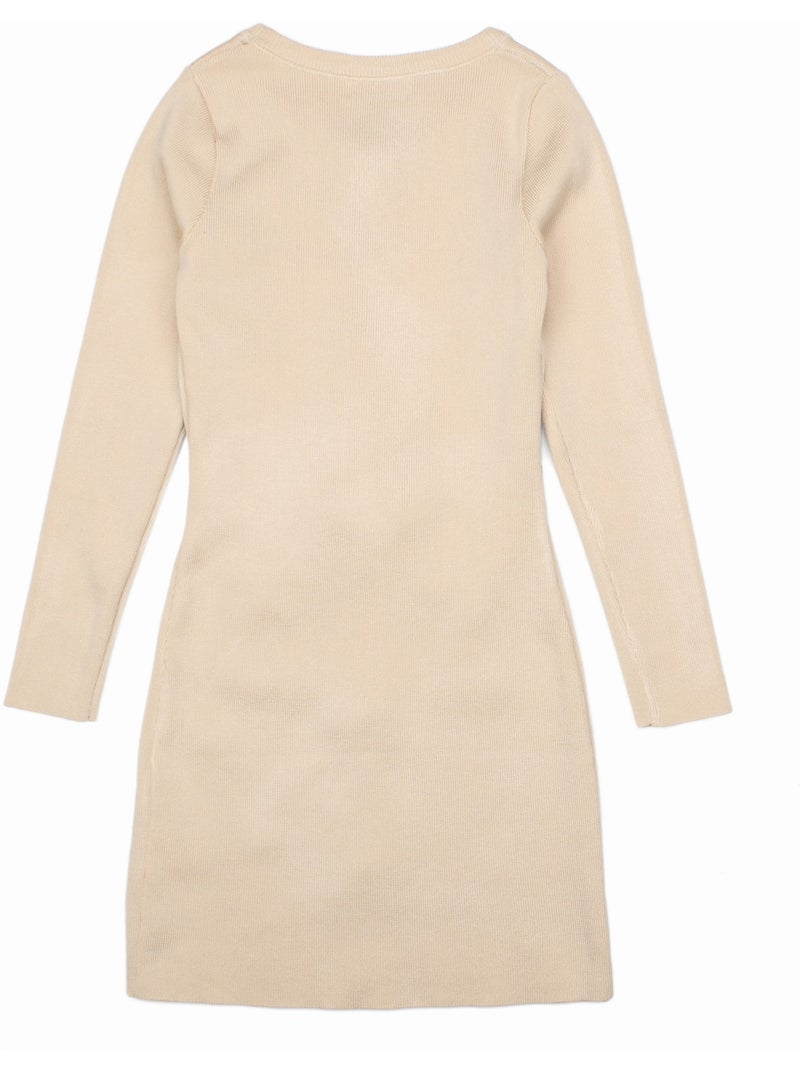 Vestido com cinto - Kids Star Bege - Kiabi