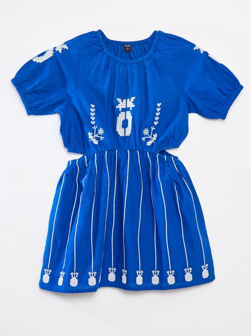 Vestido com cintura elástica e bordados - Kiabi