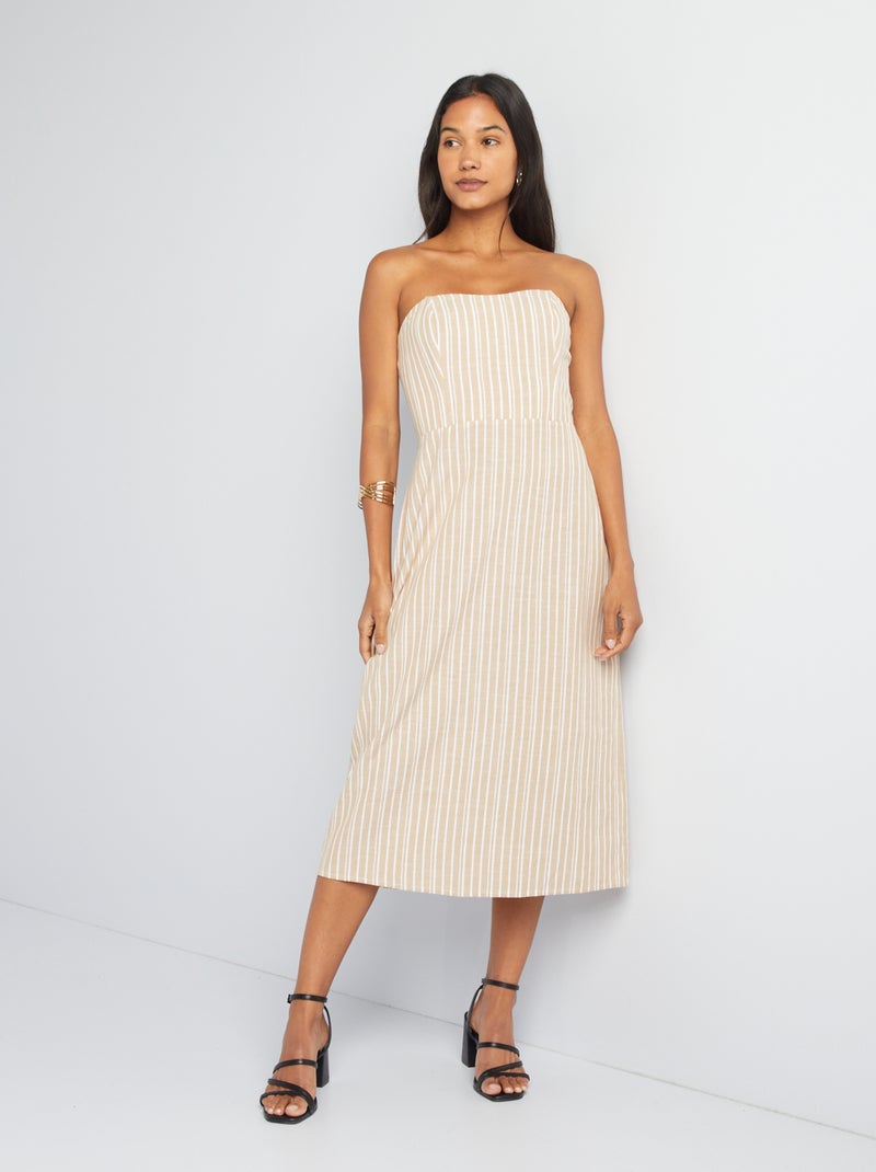 Vestido com corpete em linho misturado BEGE - Kiabi