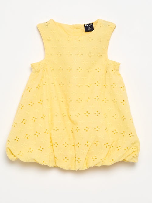 Vestido com corte balão e bordados ingleses - Kiabi