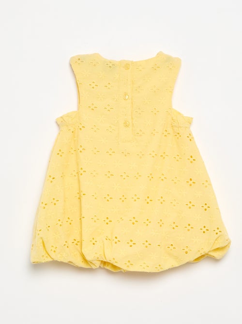 Vestido com corte balão e bordados ingleses - Kiabi