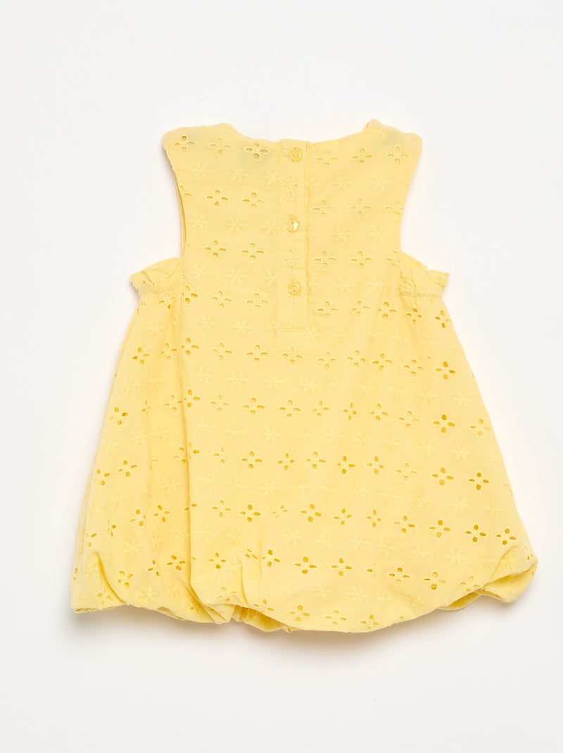 Vestido com corte balão e bordados ingleses Amarelo - Kiabi
