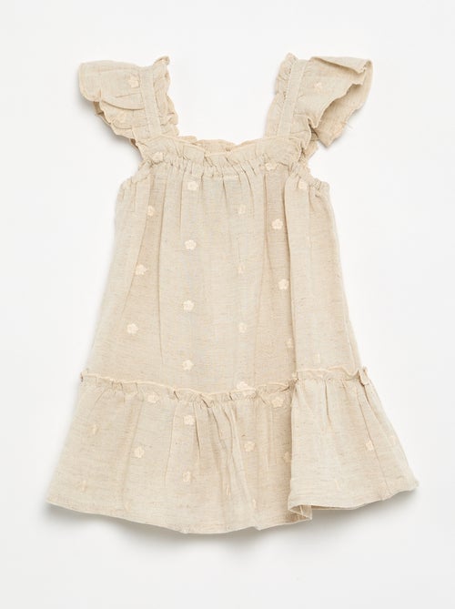 Vestido com corte balão e bordados ingleses - Kiabi