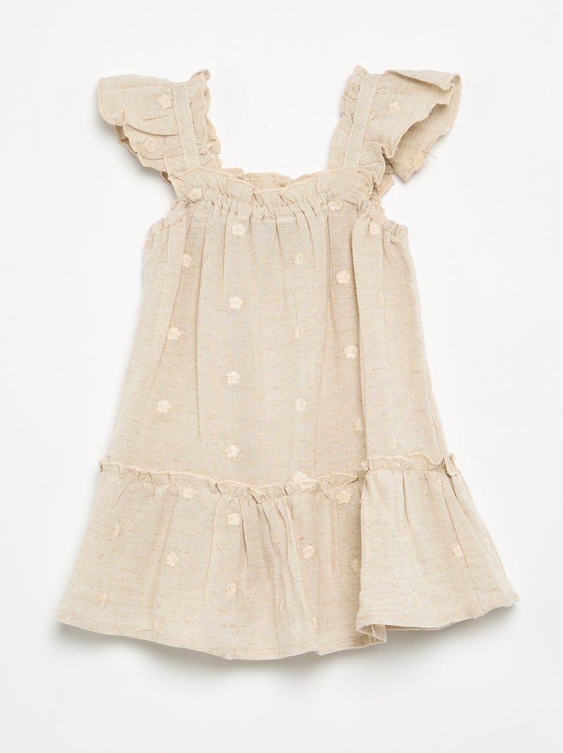 Vestido com corte balão e bordados ingleses Amarelo - Kiabi