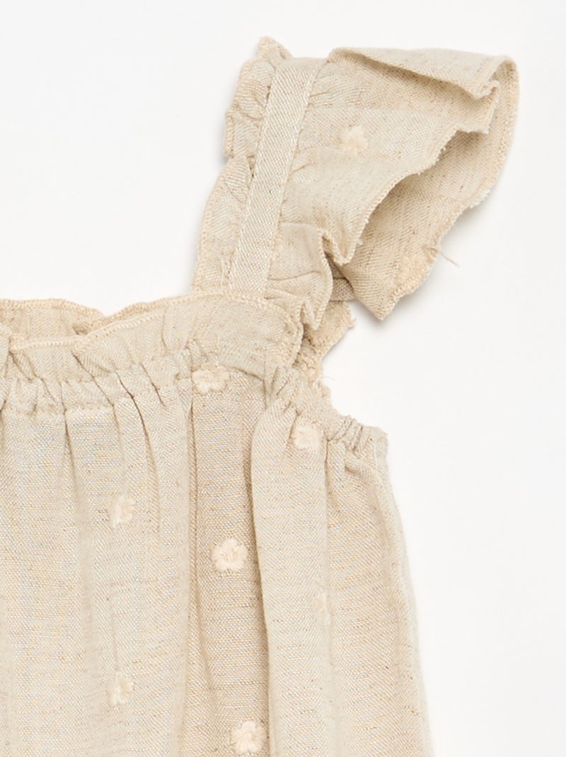 Vestido com corte balão e bordados ingleses Amarelo - Kiabi