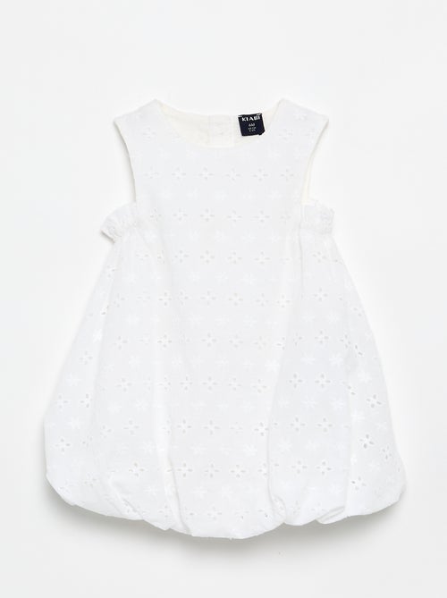 Vestido com corte balão e bordados ingleses - Kiabi