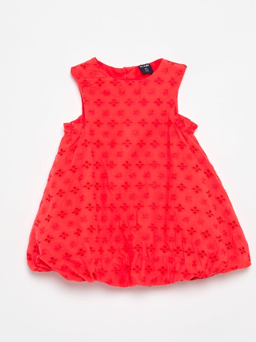 Vestido com corte balão e bordados ingleses - Kiabi