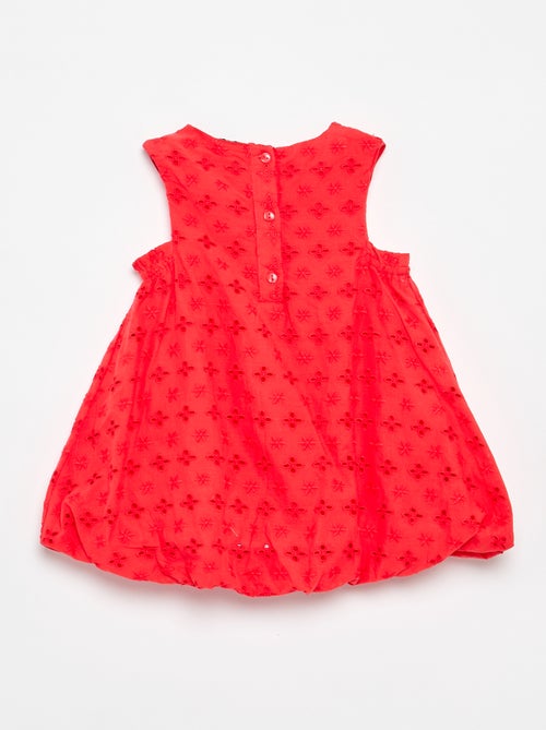 Vestido com corte balão e bordados ingleses - Kiabi