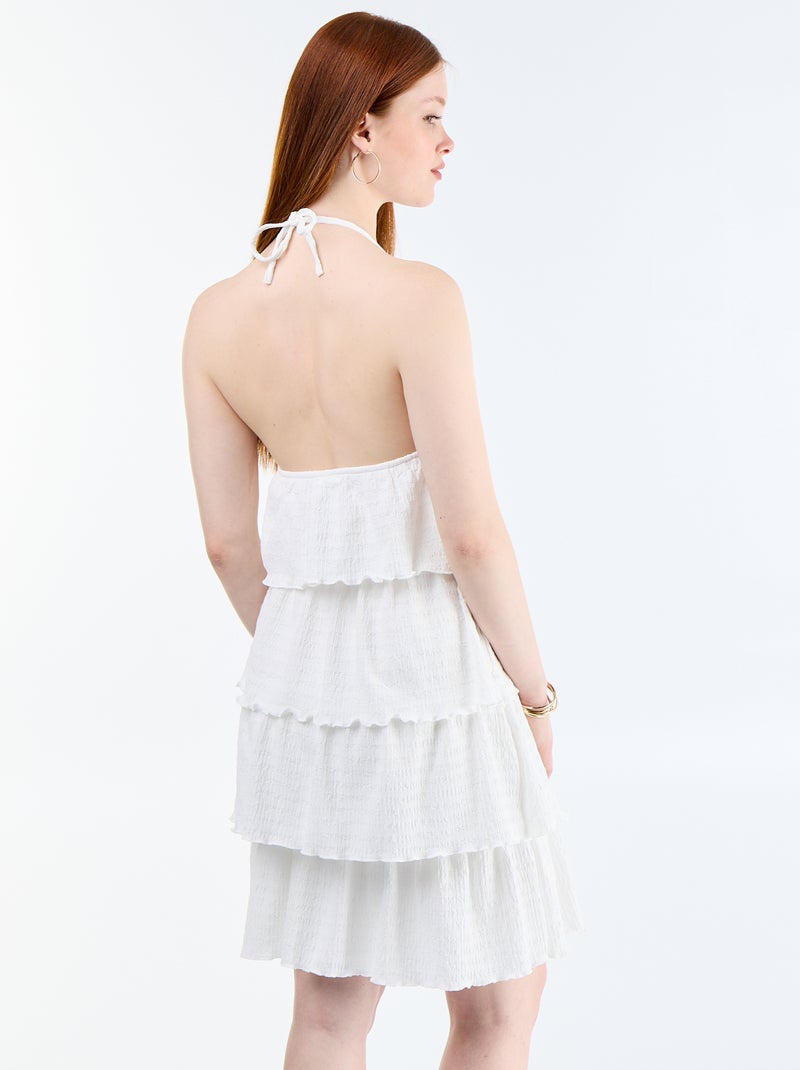Vestido com costas nuas em malha gofrada em camadas Branco - Kiabi