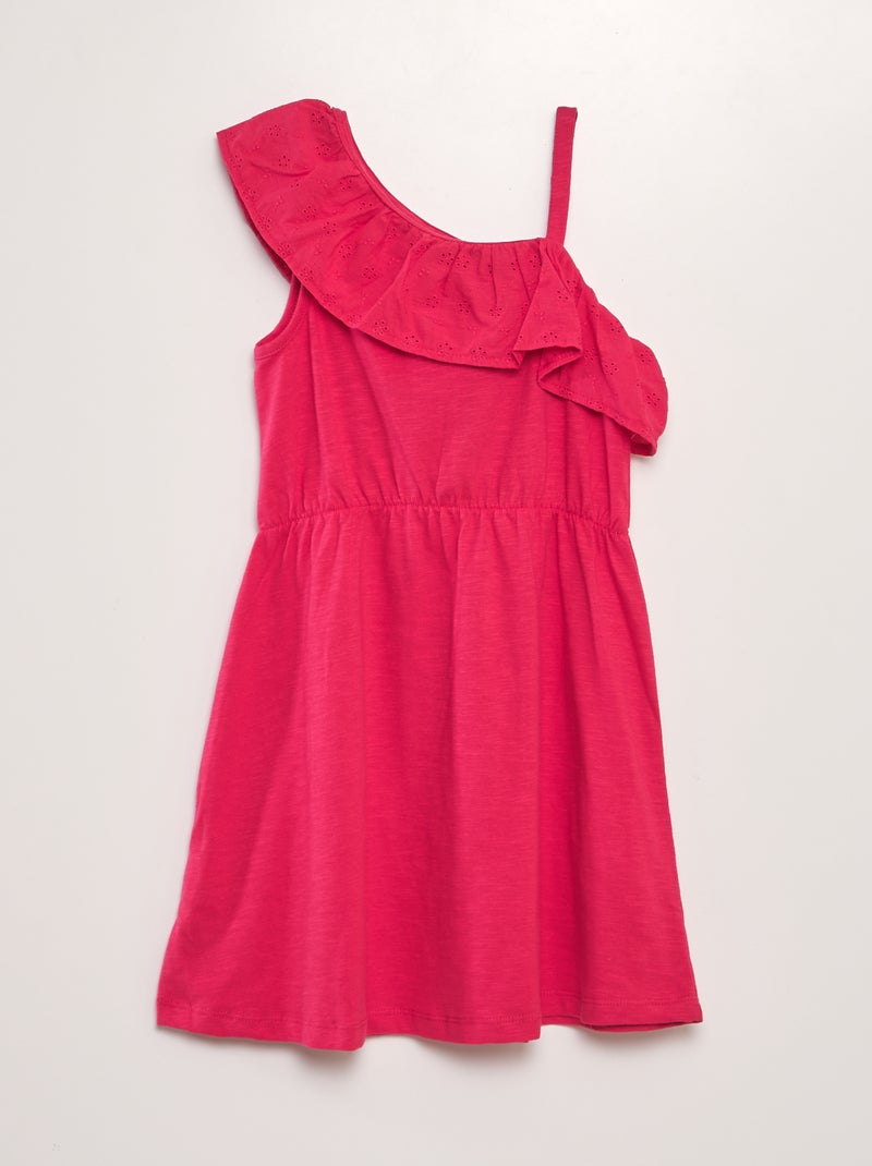 Vestido com decote com folhos em bordado inglês ROSA - Kiabi