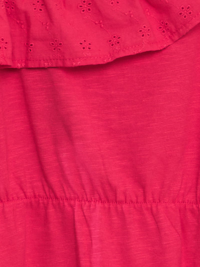Vestido com decote com folhos em bordado inglês ROSA - Kiabi