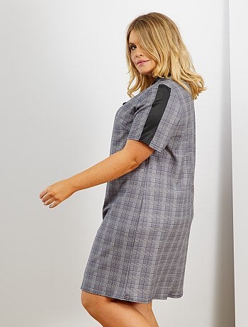 Vestido com decote em pele sintética - Kiabi