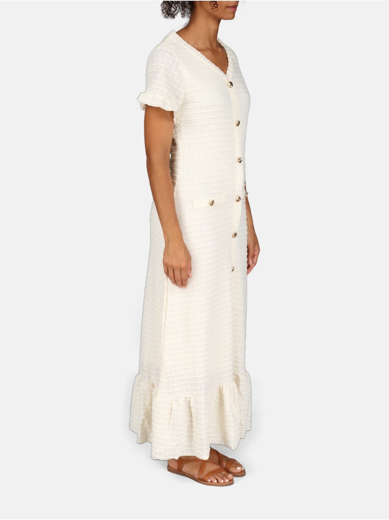 Vestido com decote em V Creme - Kiabi