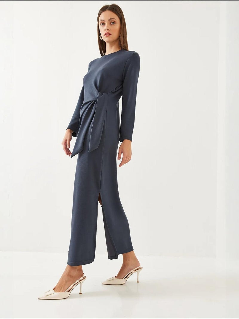 Vestido com detalhe de gravata em modal lucci Azul-marinho - Kiabi