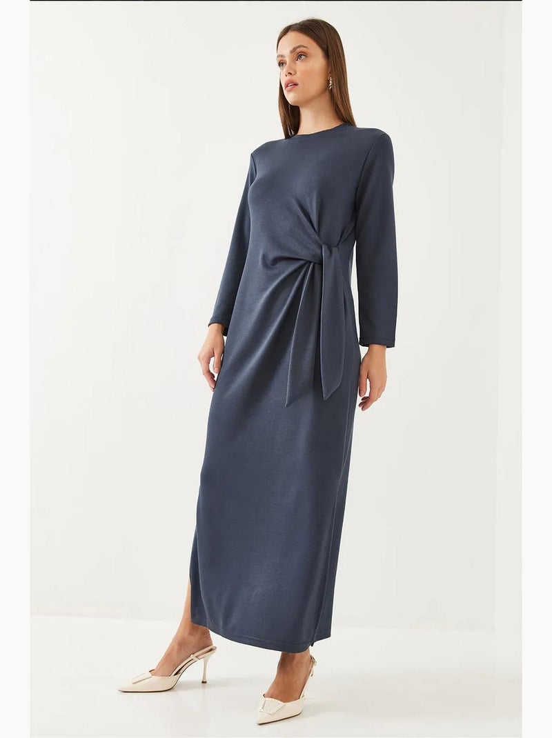 Vestido com detalhe de gravata em modal lucci Azul-marinho - Kiabi