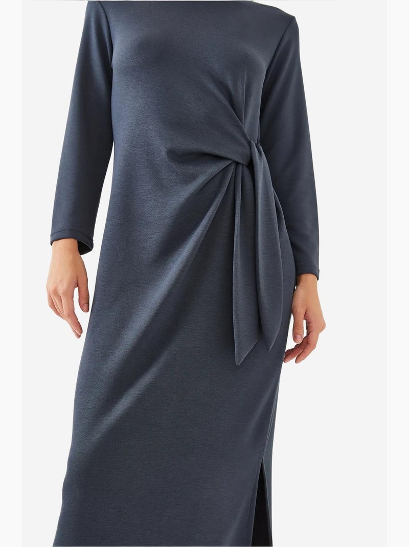 Vestido com detalhe de gravata em modal lucci Azul-marinho - Kiabi