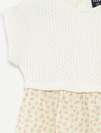 Vestido com efeito 2 em 1 com parte de cima em malha de tricô e parte de baixo em mistura de linho - Inteiro