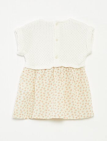 Vestido com efeito 2 em 1 com parte de cima em malha de tricô e parte de baixo em mistura de linho - Inteiro