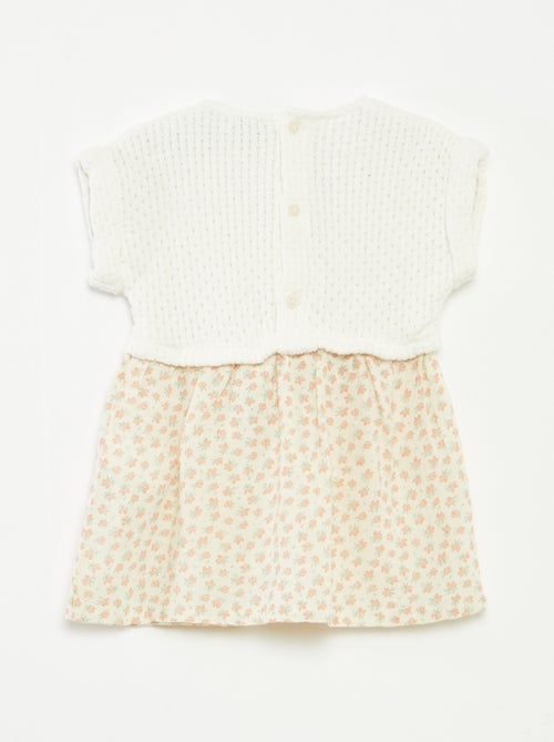 Vestido com efeito 2 em 1 com parte de cima em malha de tricô e parte de baixo em mistura de linho - Inteiro - Kiabi