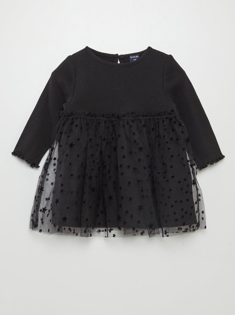 Vestido com efeito 2 em 1 com saiote em tule Preto - Kiabi