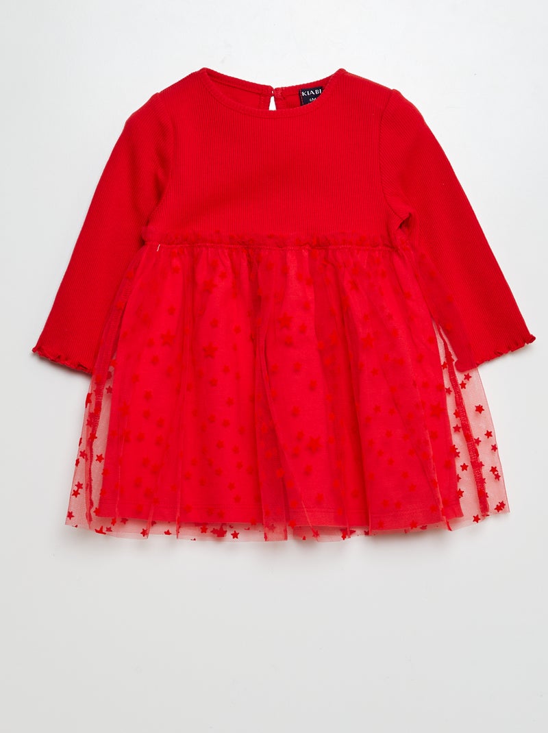 Vestido com efeito 2 em 1 com saiote em tule VERMELHO - Kiabi