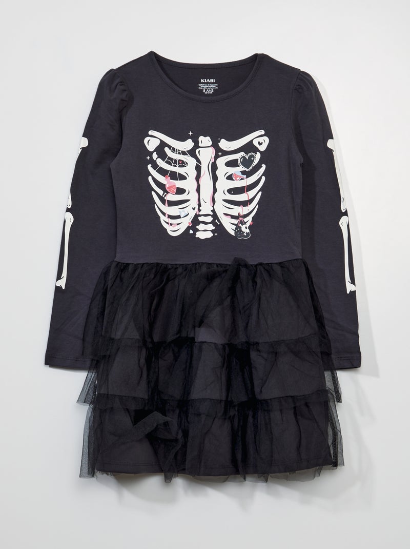 Vestido com efeito 2 em 1 em jersey e tule  - Halloween CINZA - Kiabi