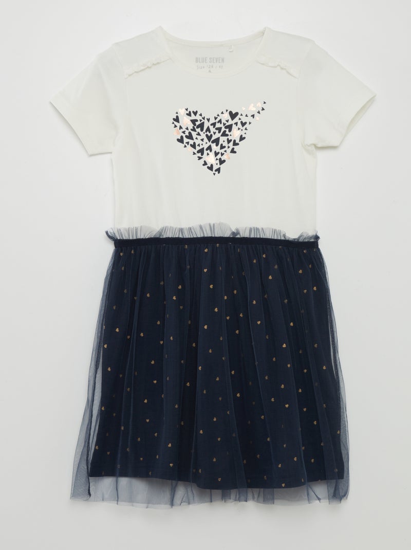 Vestido com efeito 2 em 1 em jersey e tule BEGE - Kiabi