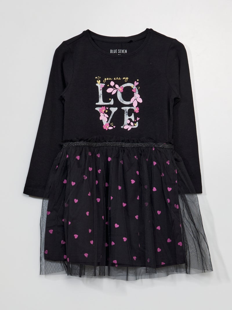 Vestido com efeito 2 em 1 'Love' PRETO - Kiabi