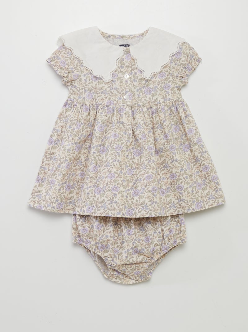 Vestido com estampado às flores + cuecas - 2 peças BRANCO - Kiabi