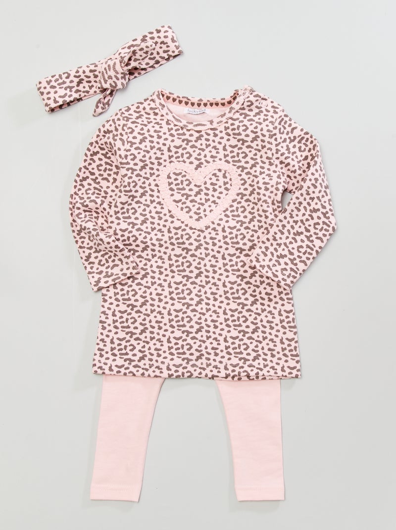 Vestido com estampado 'leopardo' + leggings - 3 peças Rosa - Kiabi