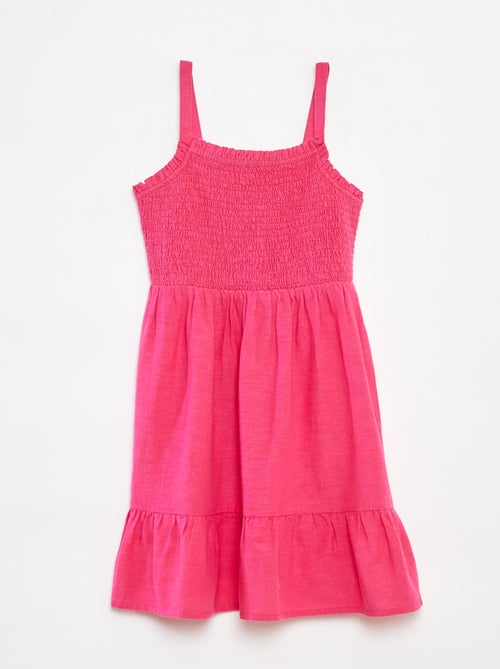 Vestido com favos de mel e linho misturado - Kiabi