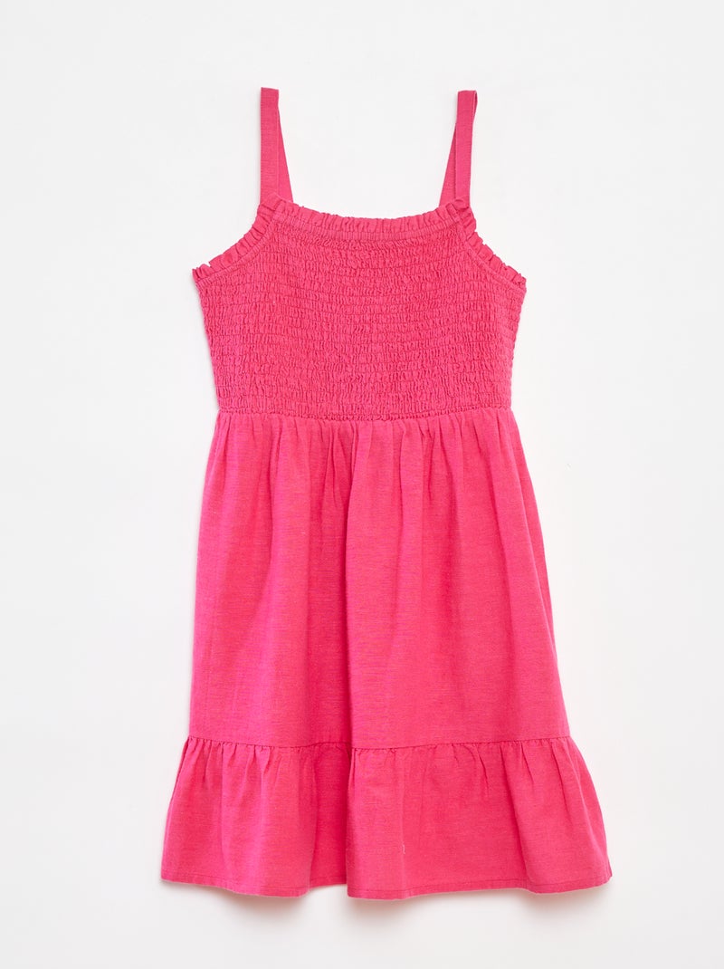 Vestido com favos de mel e linho misturado Rosa - Kiabi
